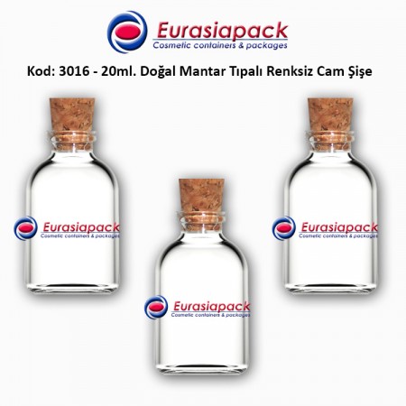 Mantar Tıpalı Cam Şişe 20ml. Kod 3016